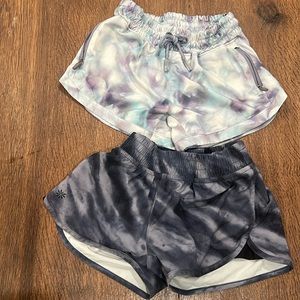 Athleta girls size 6 shorts bundle . Blue-purple and black grey swirl.
